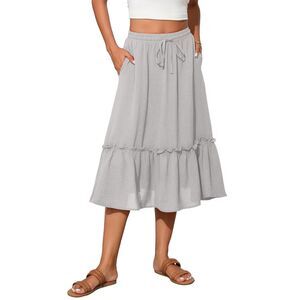 Midi Length With Pockets Flowy Skirt, SX M, 4J-147B004